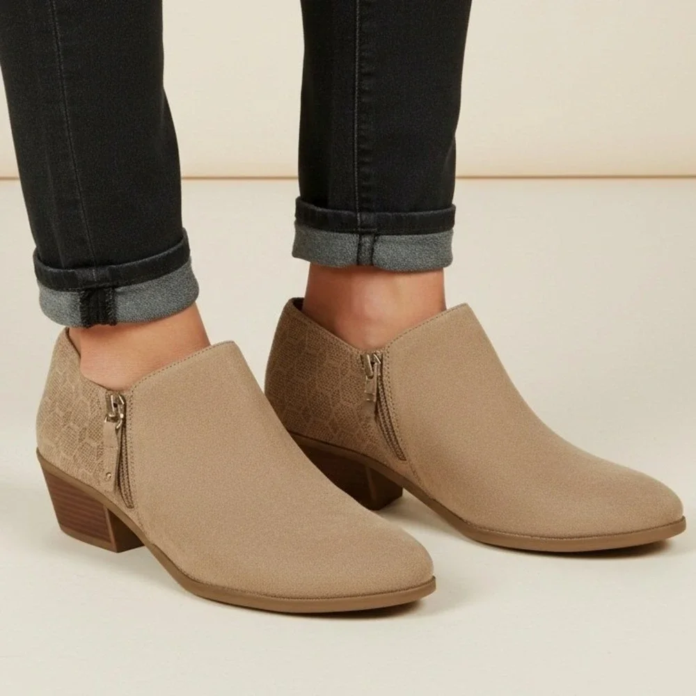 Dr. Scholl's Brief Women's‎ Ankle Booties 8M Taupe Suede Side Zip Memory Foam